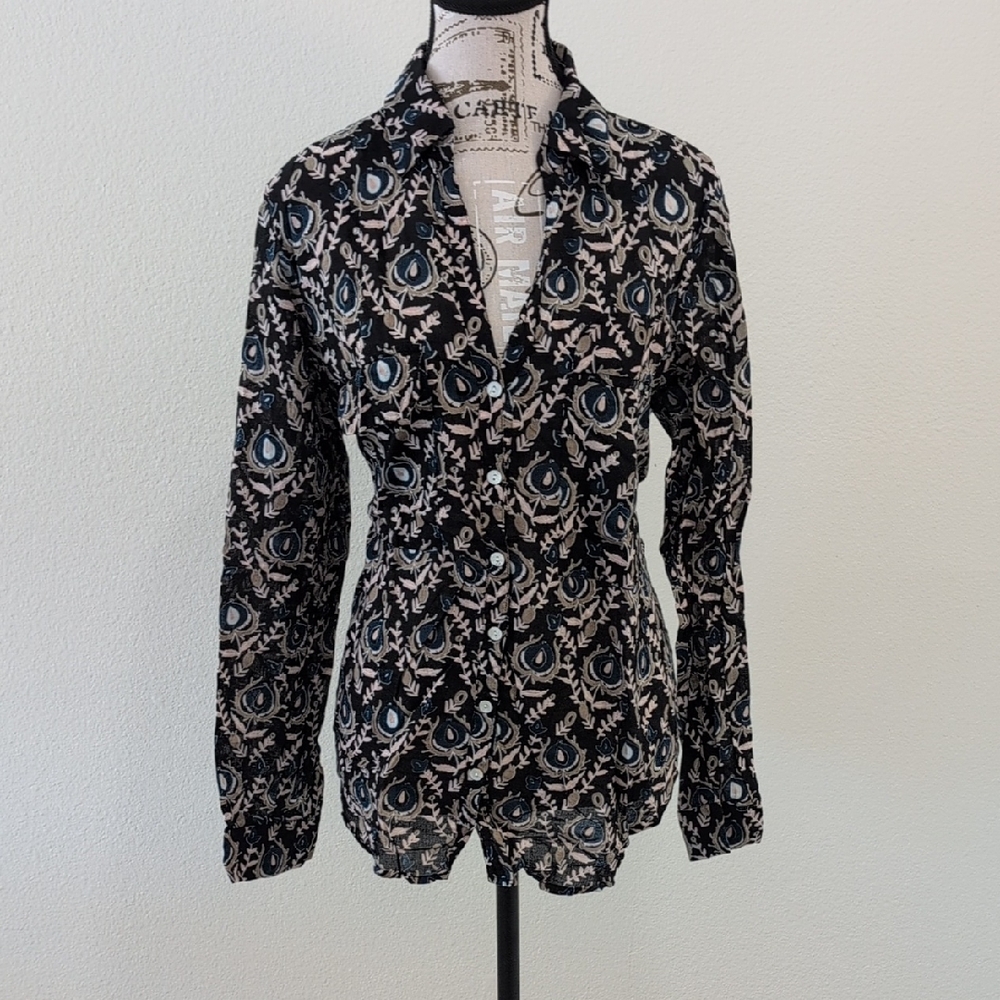 Roller Rabbit Black and Cream Floral Top